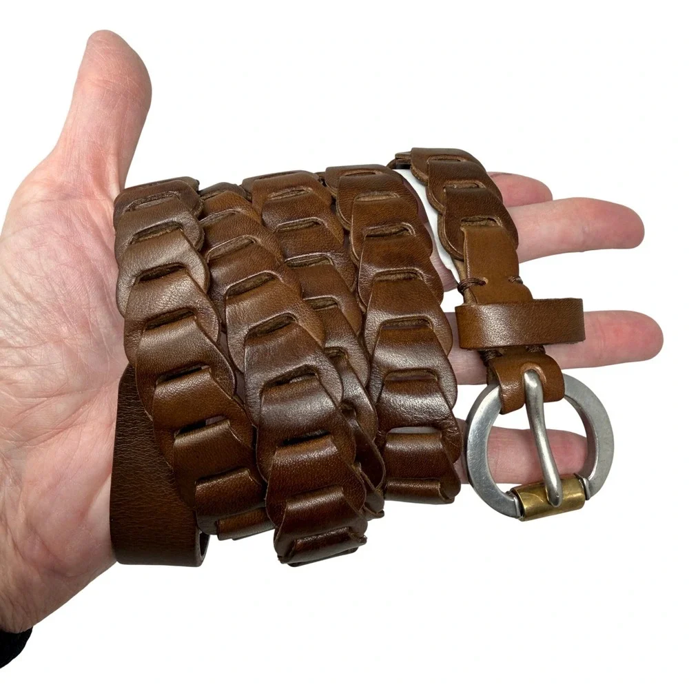 John Varvatos Mens Leather Belt Brownstone Astor Welder Size 40 Silver NWT$348‎